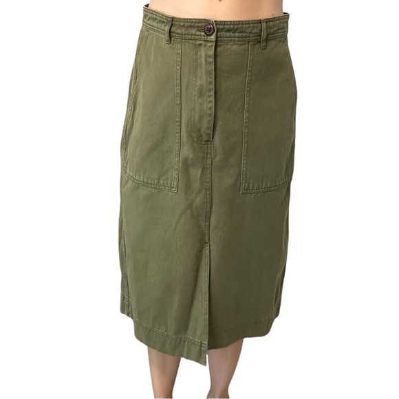 Alex Mill Neil Midi Skirt Recycled Denim High Rise Army Green Size 10 Medium - Picture 1 of 6